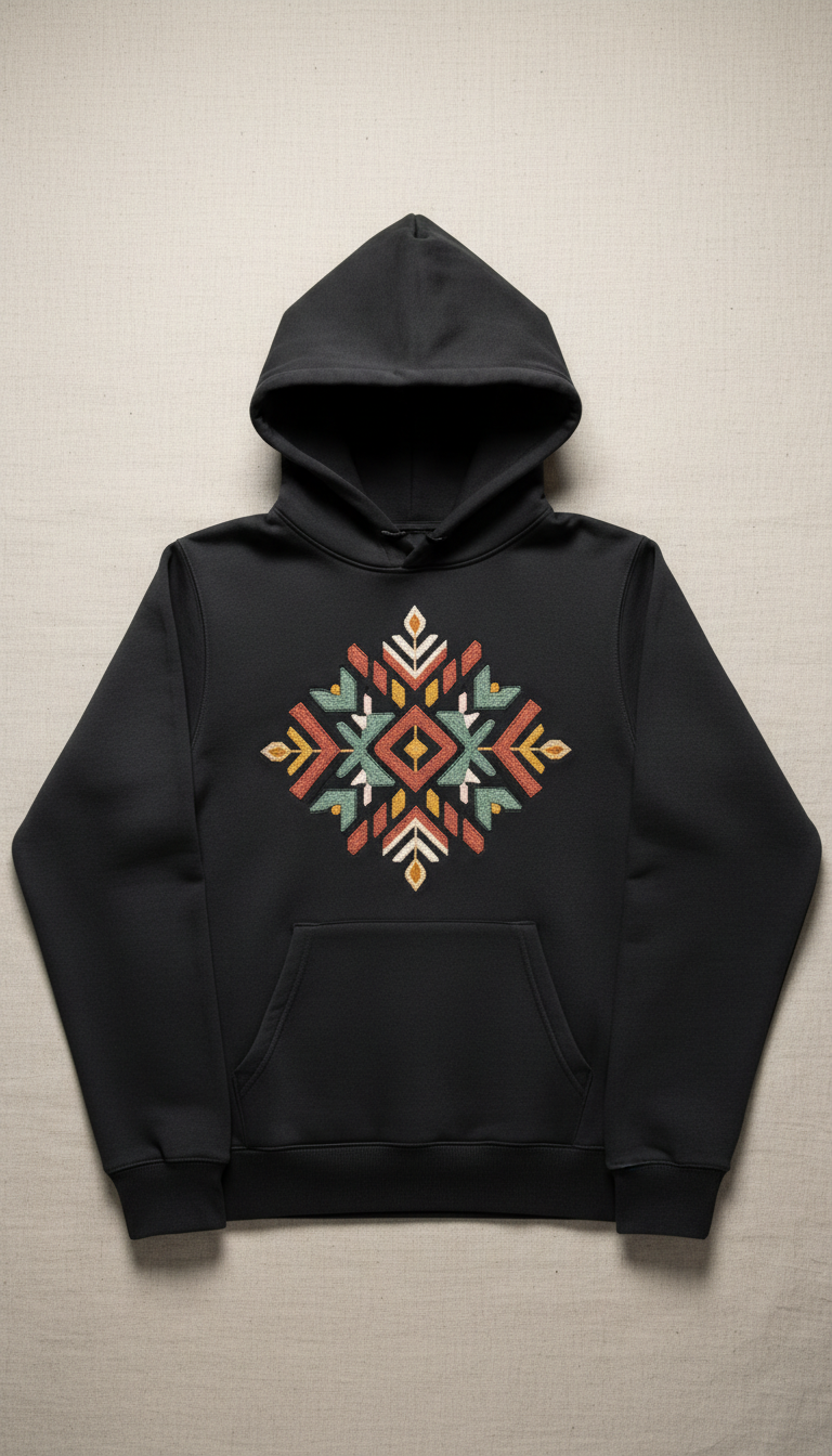 Charcoal Hoodie with Urban Embroidery