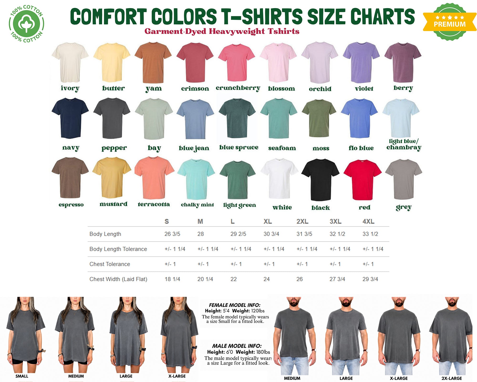 men's t - shirts sizes chart with different colors
